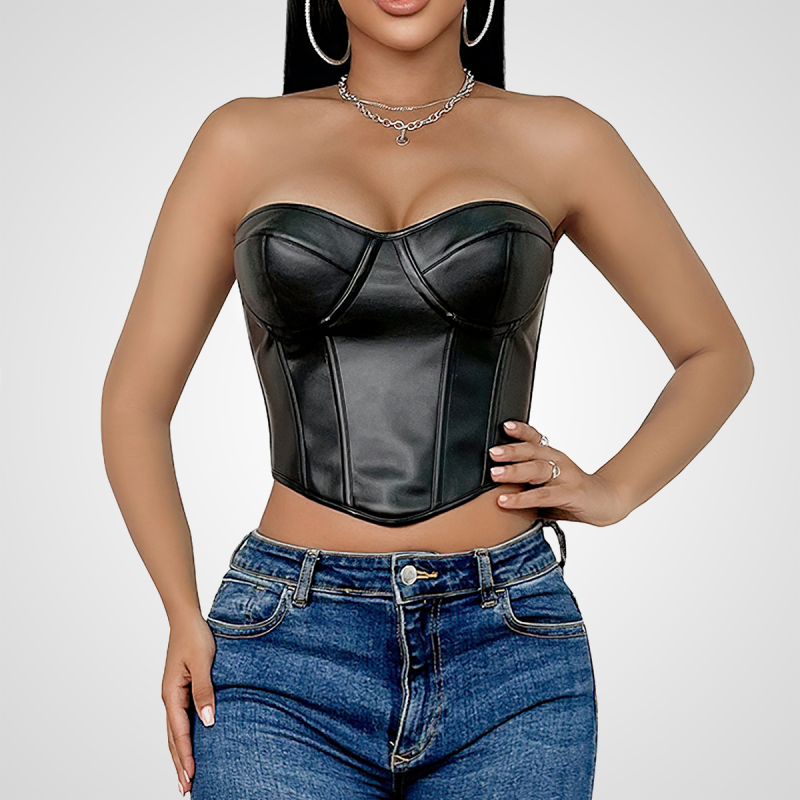Czerwony gorset underbust żakardowy, widok z boku na modelce, ukazujący precyzyjne sznurowanie.