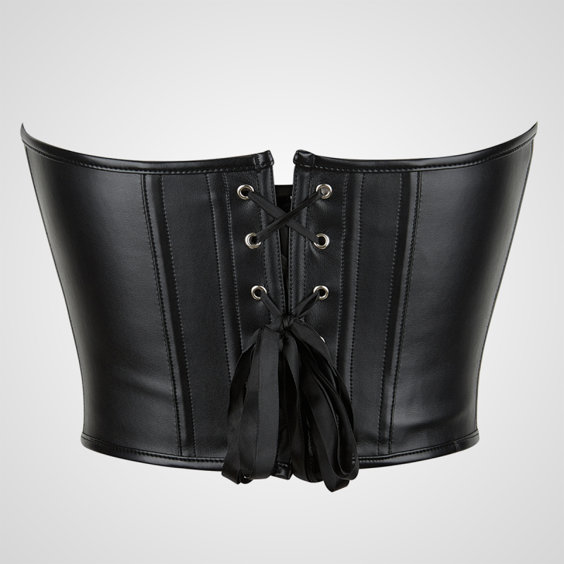 Elegancki czerwony gorset underbust, długi, na modelce, podkreślający figurę i styl.