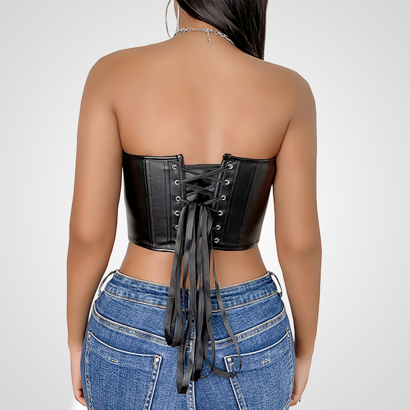 Czerwony gorset underbust modelujący sylwetkę, widok z boku na modelce, idealny do wyszczuplenia.