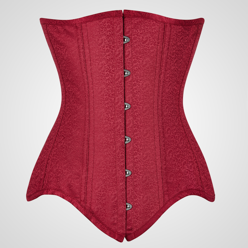 Czerwony gorset underbust żakardowy, widok z przodu, na białym tle, idealny do modelowania.