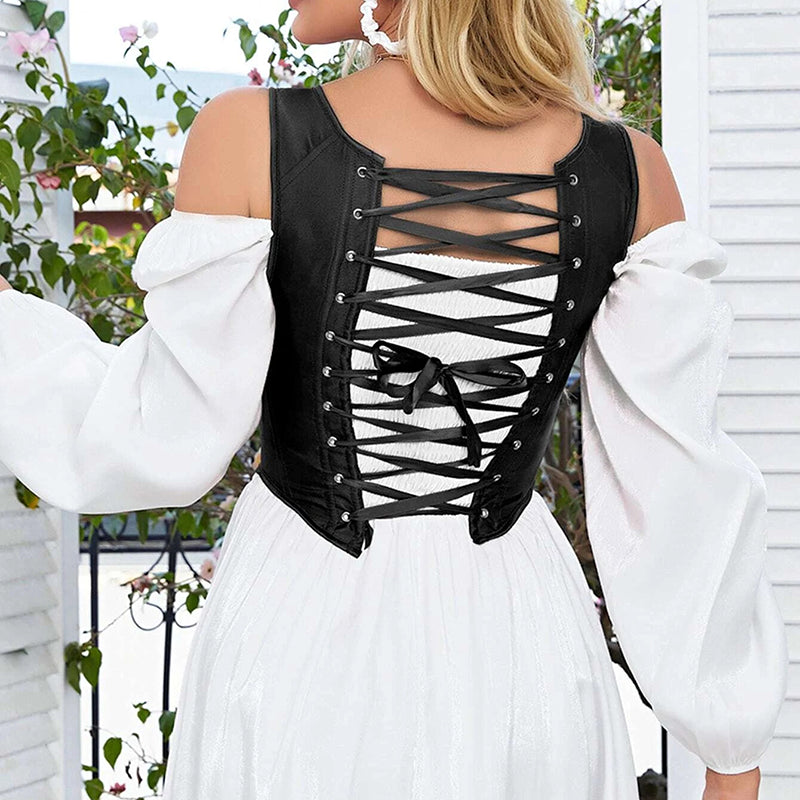 Luksusowy gorset w stylu bustier z połyskującej satyny, z szerokimi ramiączkami i romantycznymi kokardkami, dla zjawiskowej stylizacji.