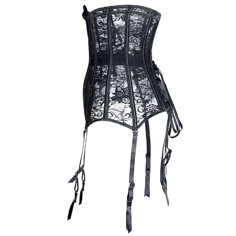 Gorset bieliźniany underbust czarny koronkowy, widok produktu z boku.